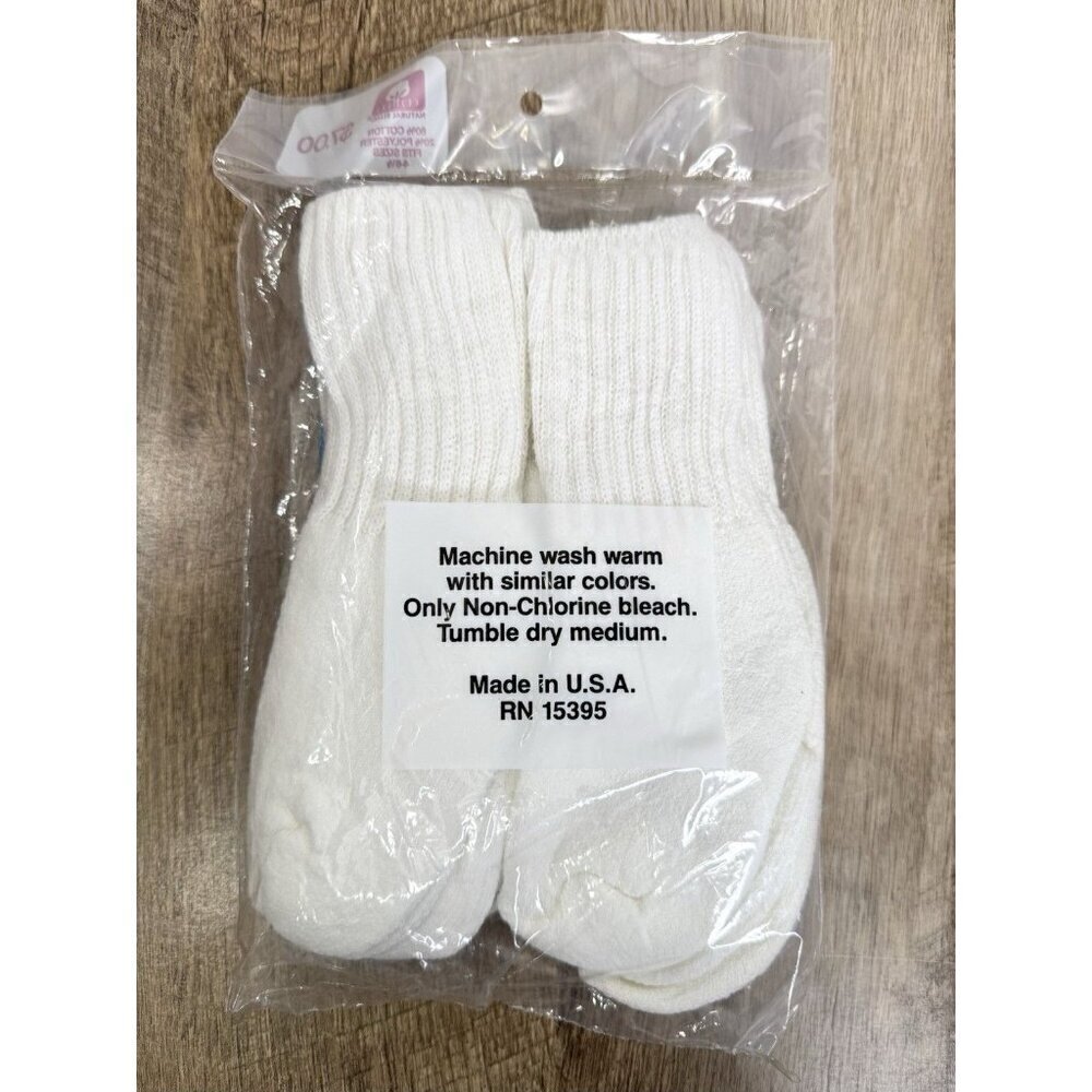 Vintage 6 Pack Cotton Blend Socks Youth/Kids 4-6.5 White Crew Cushion USA NEW - Picture 3 of 5